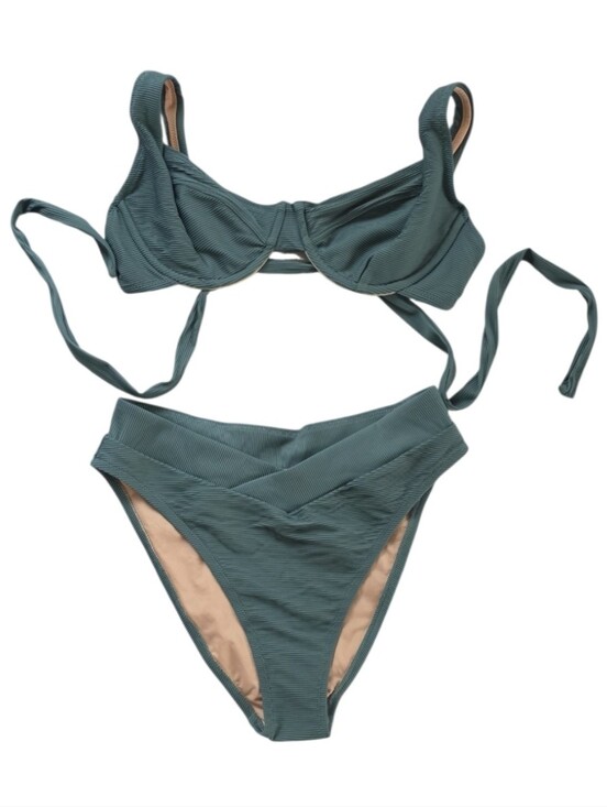 J. Crew Other - NWOT J. Crew Teal Ribbed Underwire Bikini Set with Crossover Waistband